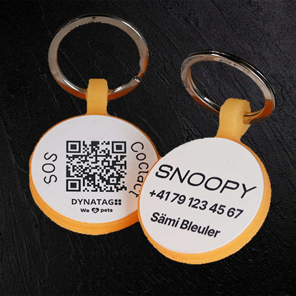 Medaglietta rotonda Glow in silicone con QR e incisione laser – piattaforma svizzera