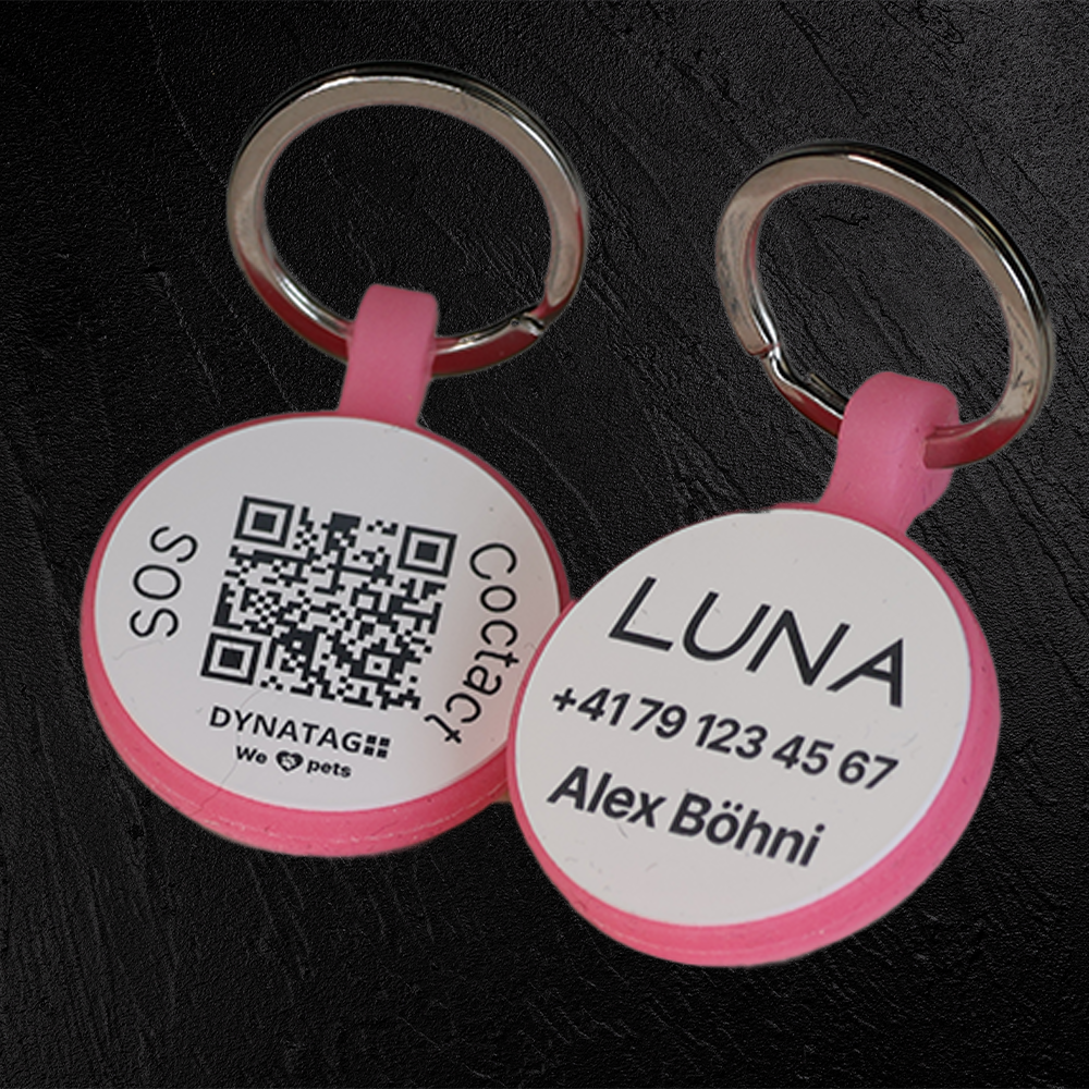 Medaglietta rotonda Glow in silicone con QR e incisione laser – piattaforma svizzera