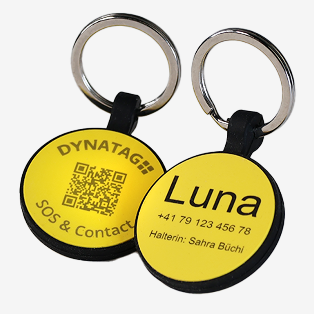 Medaglietta rotonda in silicone con QR code e incisione laser – piattaforma svizzera