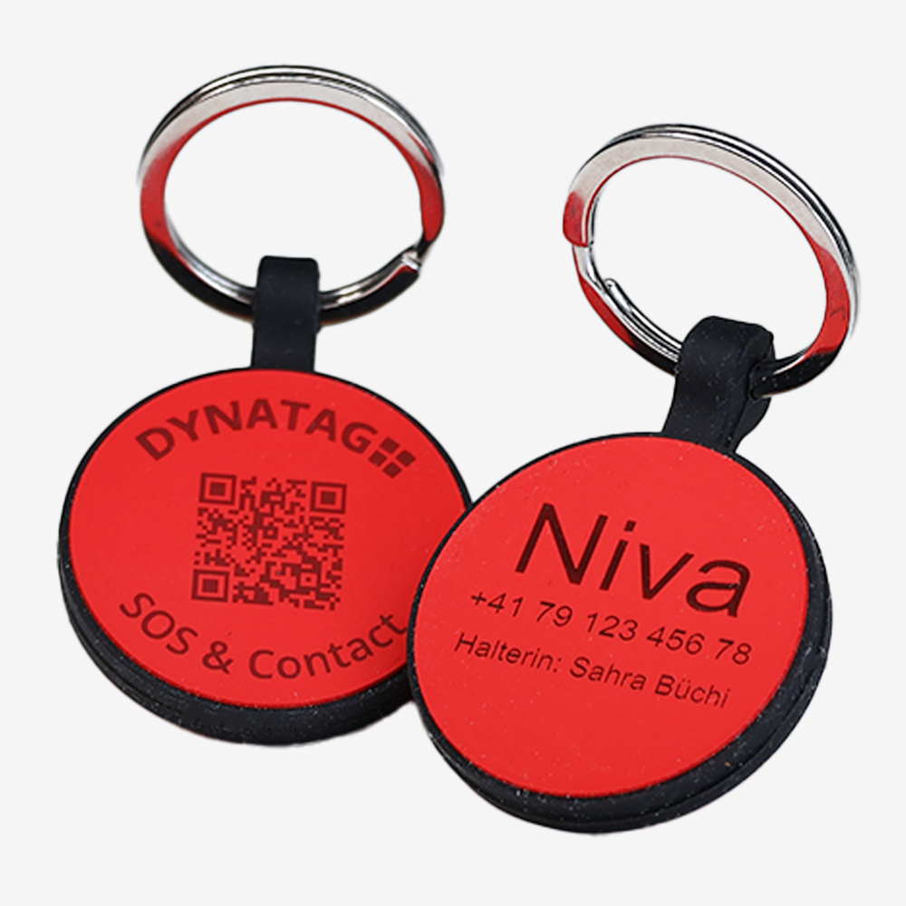 Medaglietta rotonda in silicone con QR code e incisione laser – piattaforma svizzera