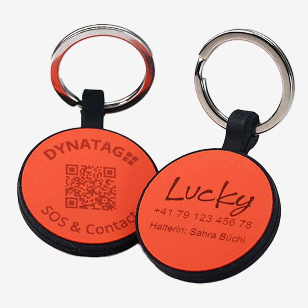 Medaglietta rotonda in silicone con QR code e incisione laser – piattaforma svizzera