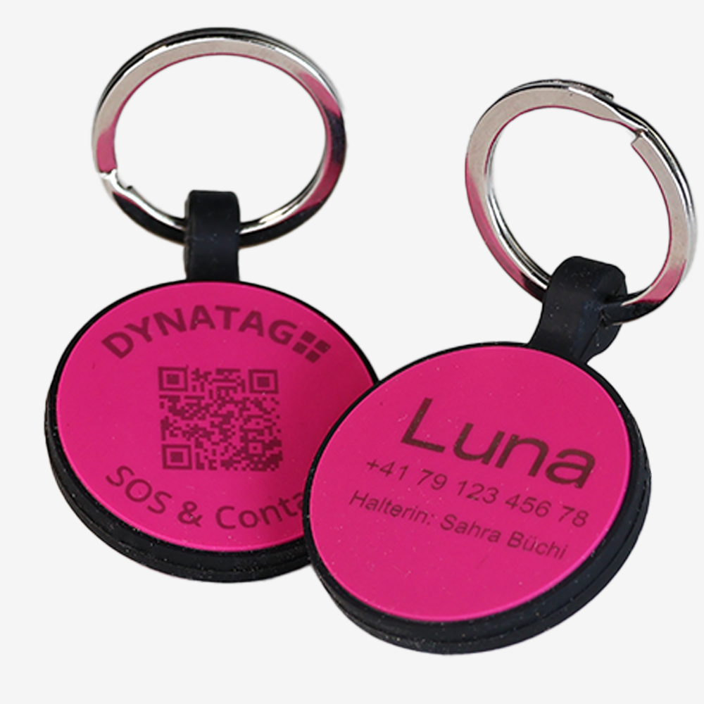 Medaglietta rotonda in silicone con QR code e incisione laser – piattaforma svizzera