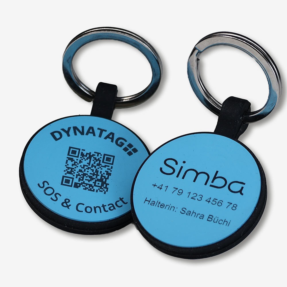 Tiermarke mit QR-Code und Lasergravur Rund aus Silikon - Individuell gravierbar und Schweizer Datenplattform