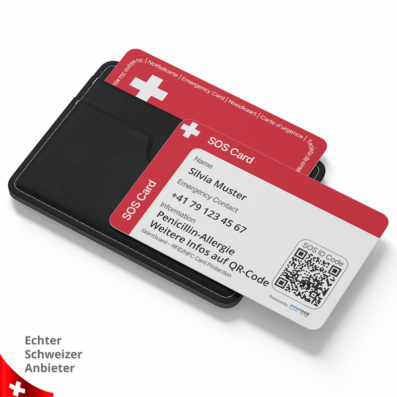 SOS Notfallkarte mit QR-Code & RFID-Schutz | Medizinischer Notfallausweis | DynaTag Schweiz