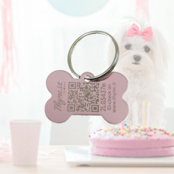 SOS Pet Tag "Bone" Aluminium Pink Small with QR-Code