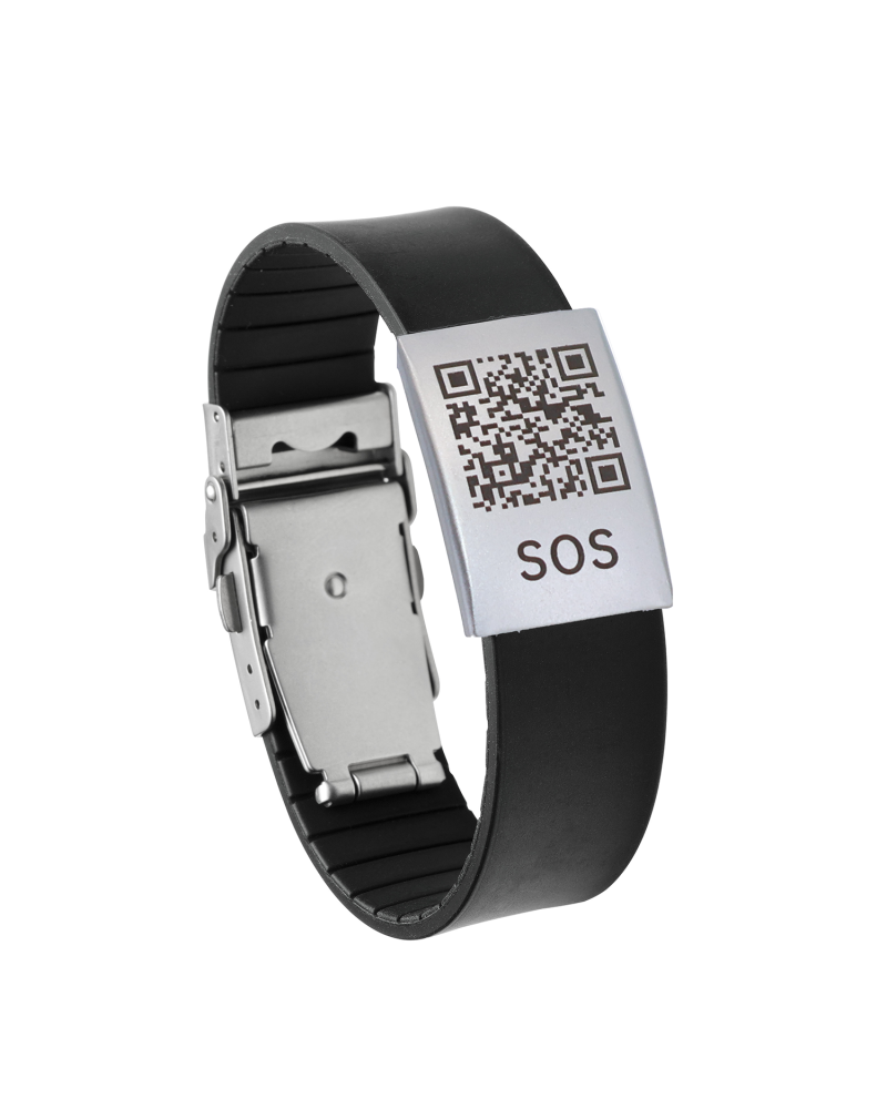 SOS Notfallarmband mit QR-Code – Silikon Schwarz | Daten in der Schweiz