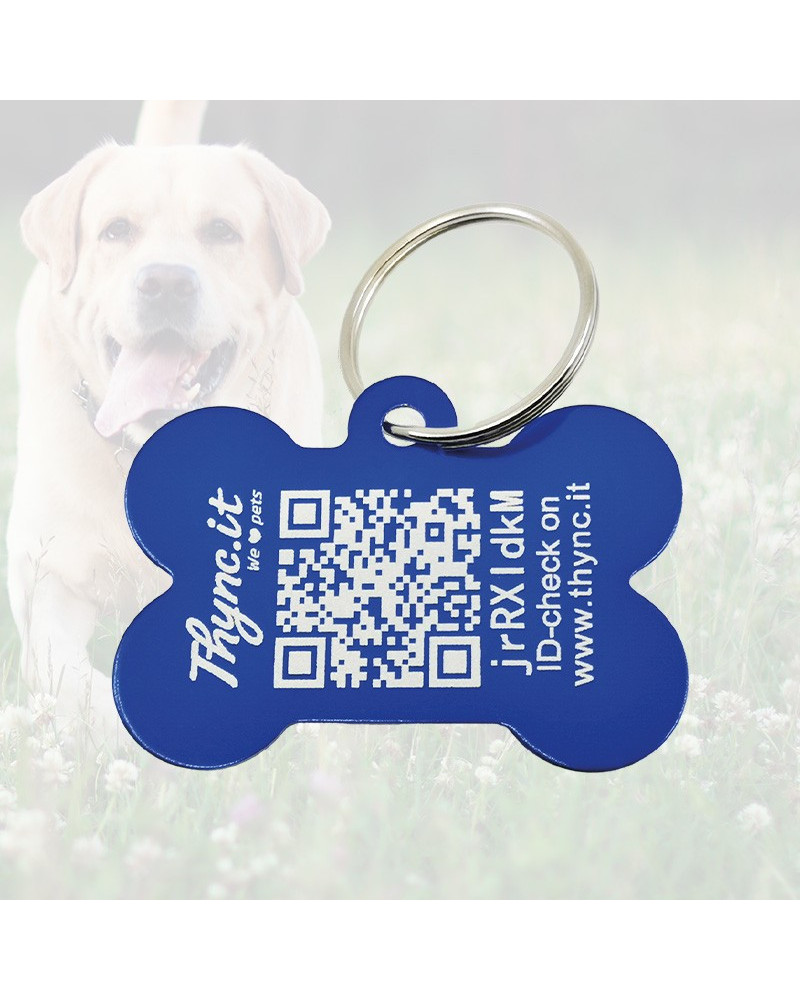 SOS Hundemarke "Knochen" Aluminium Blau mit personalisierter Gravur Tiermarke Blau