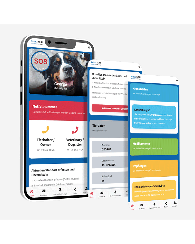 SOS Hundemarke "Knochen" Aluminium Blau mit personalisierter Gravur Webapp