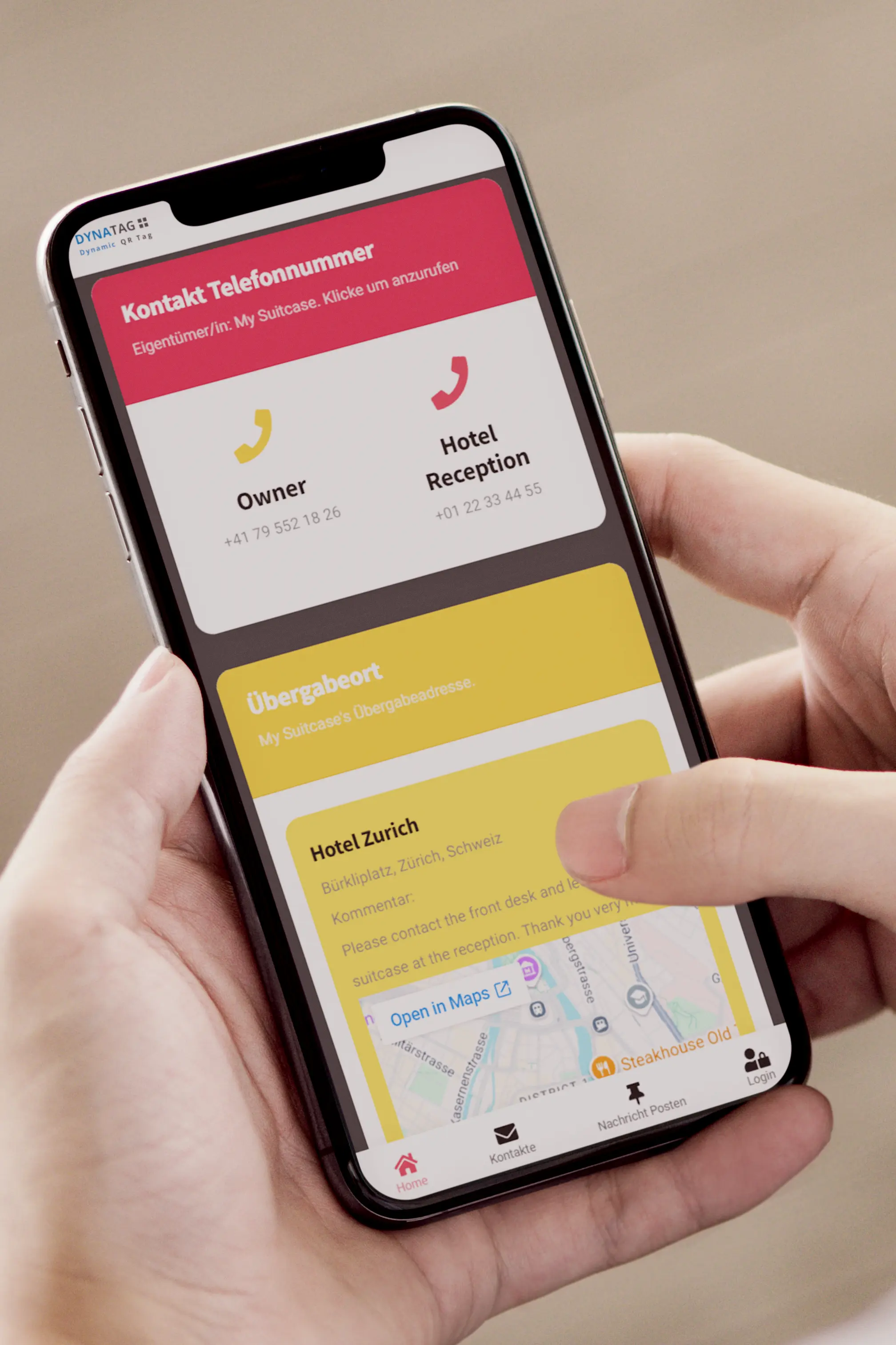 Google Maps and delivery address in the luggage tag