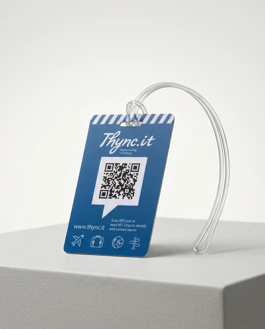 Luggage tag with QR code and NFC for digital luggage handover