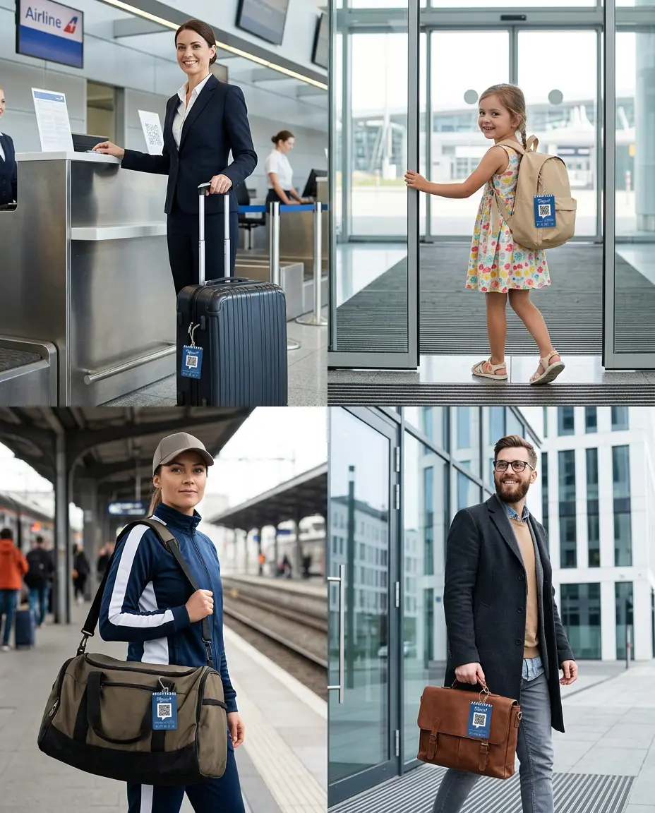 QR and NFC luggage tag for holidays, children, sports and business travel