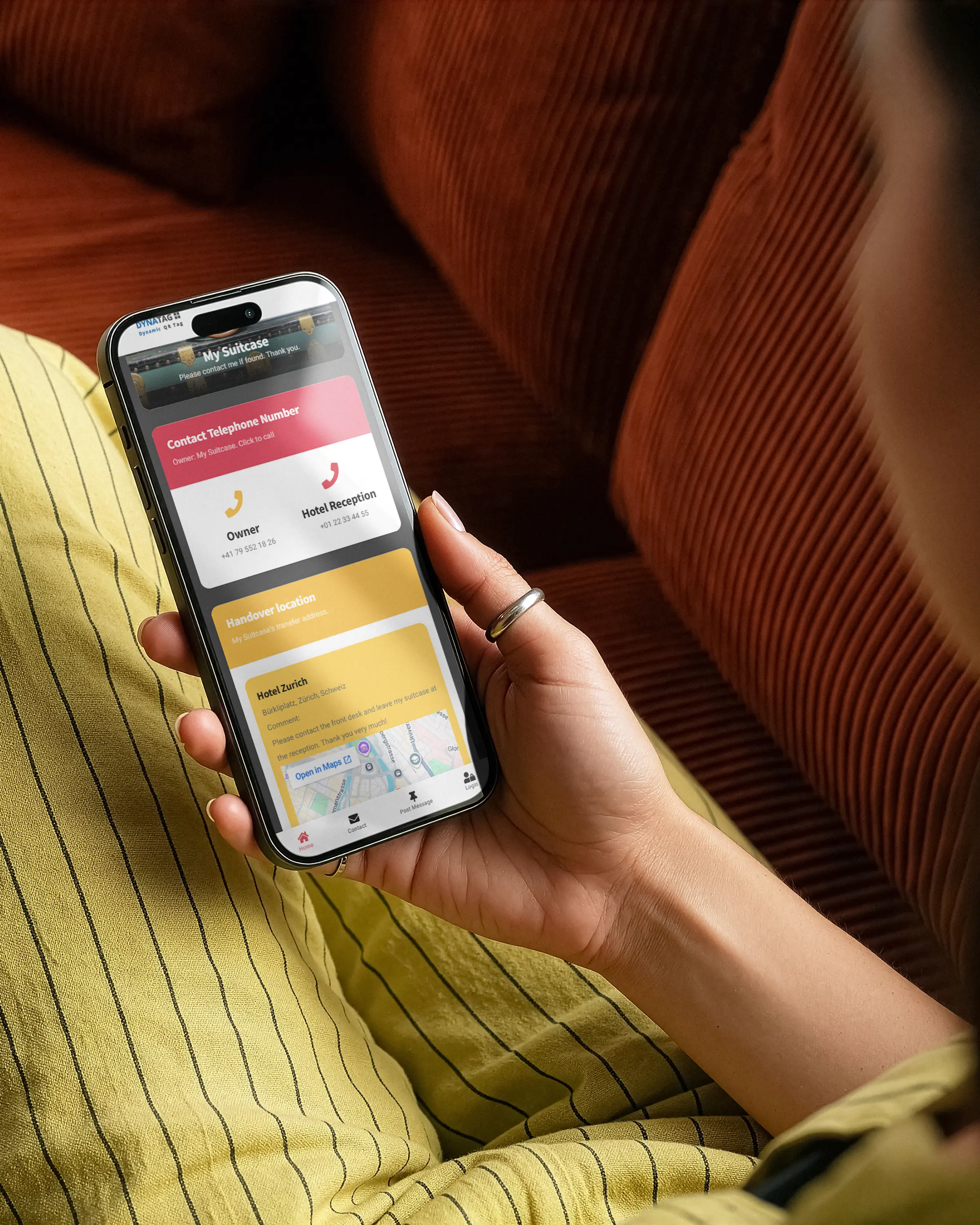 QR-Code-Gepäckanhänger mit aktuell verwaltbaren Gepäckdaten