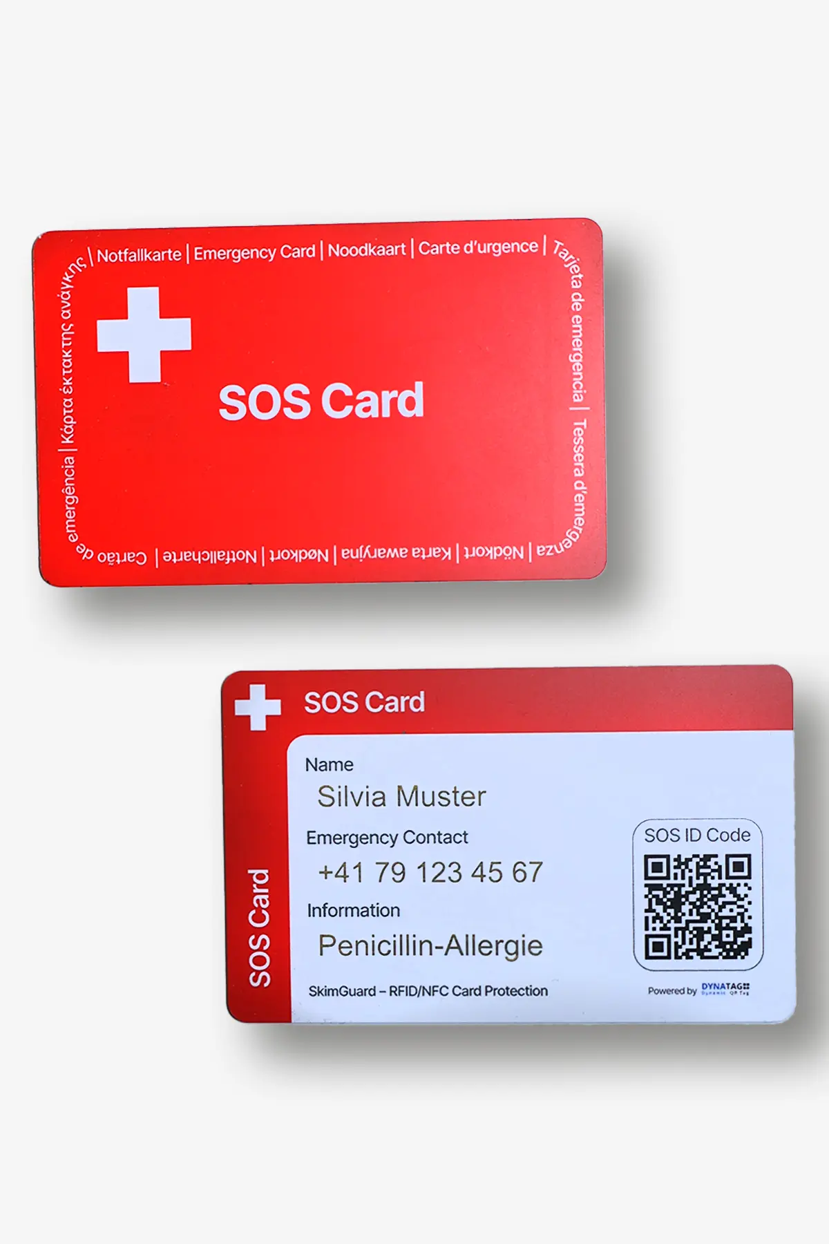 SOS Notfallkarte mit QR-Code und Skimguard