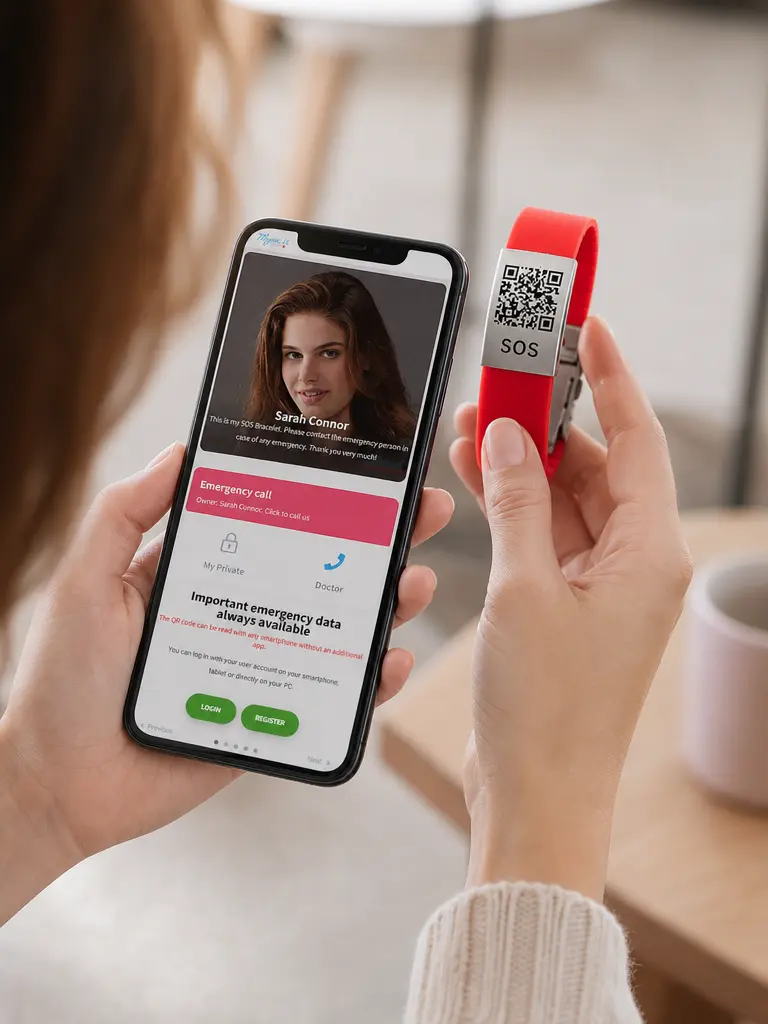 Attivazione e configurazione del braccialetto SOS di emergenza in tessuto con codice QR
