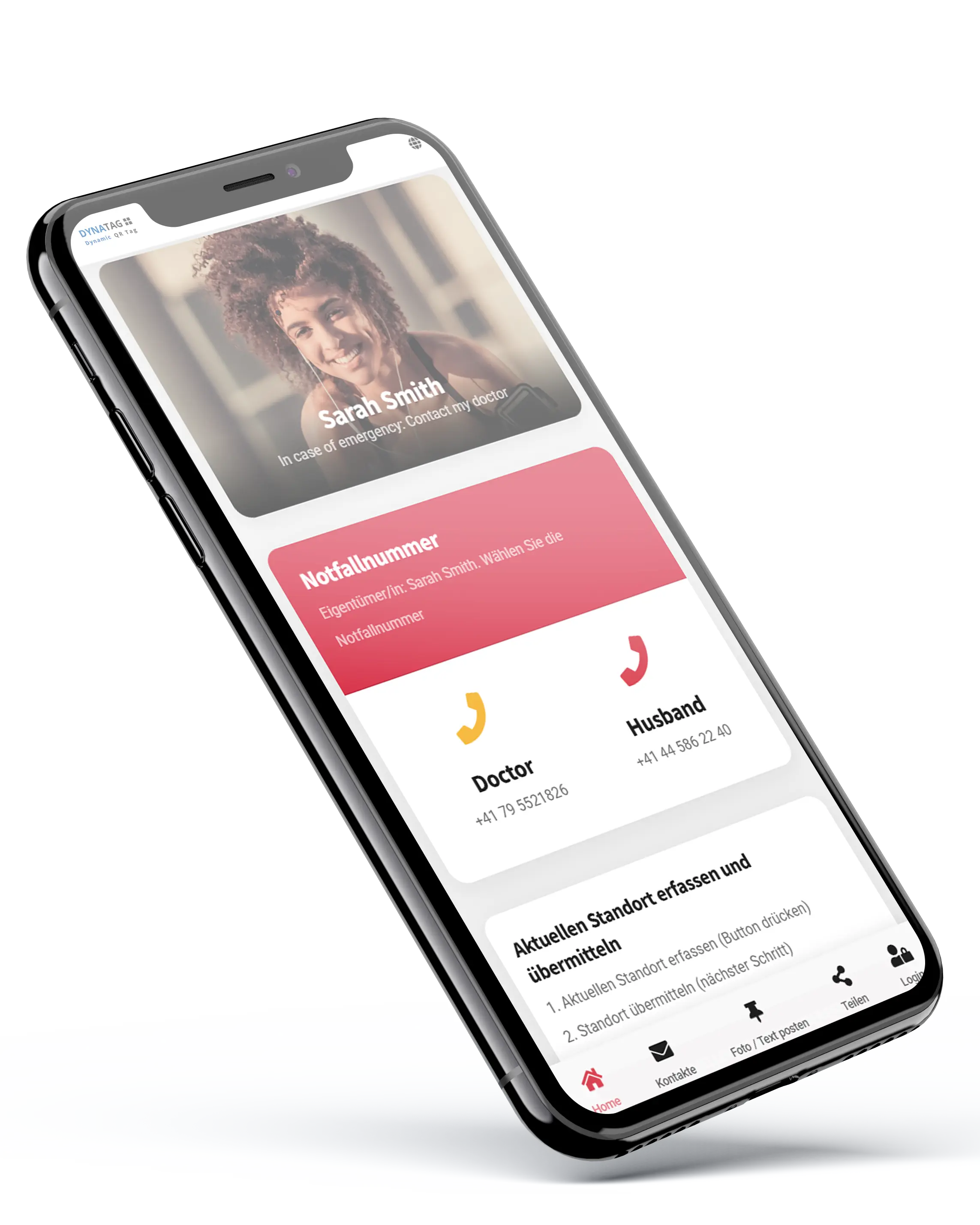 DynaTag SOS WebApp für Notfallarmband mit QR-Code